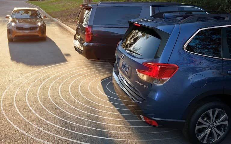 A photo illustration of the safety sensors on the 2021 Forester.