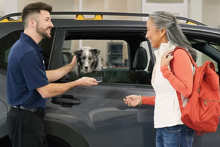 Subaru-salesman-shows-customer-new-car