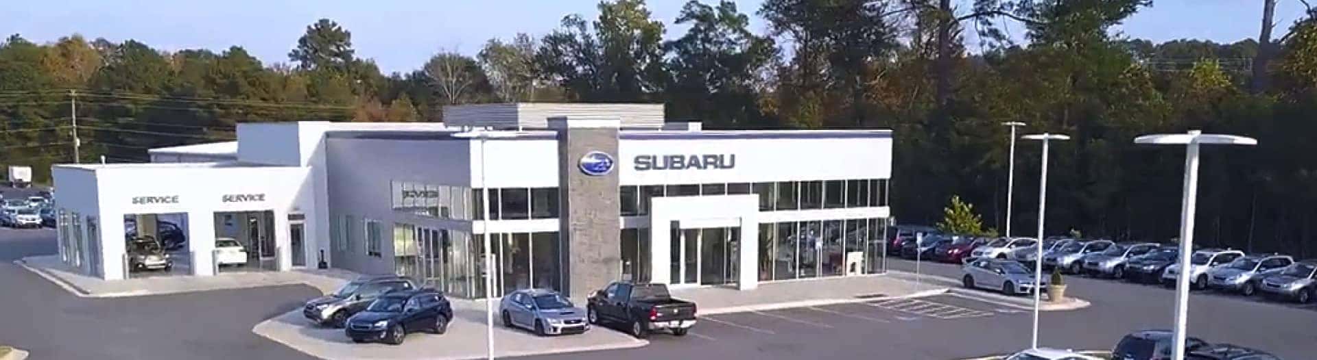 An exterior view of the top of a Subaru Dealership Building