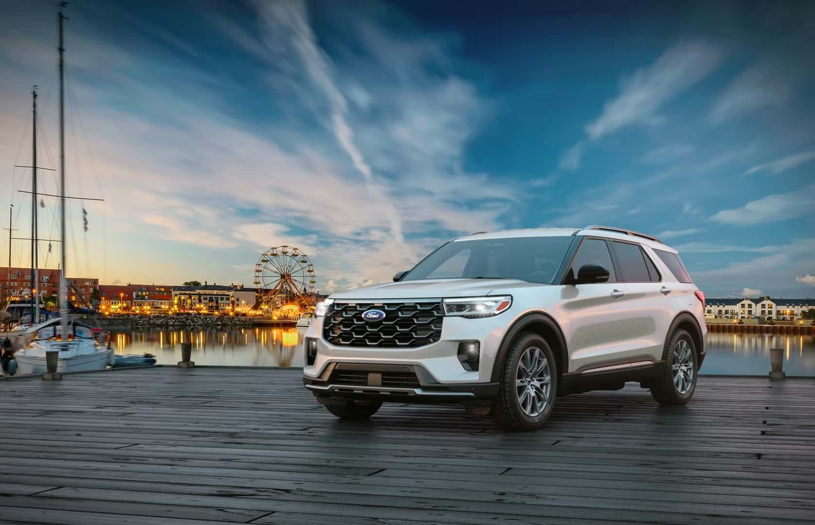 Ford explorer parked on a dock