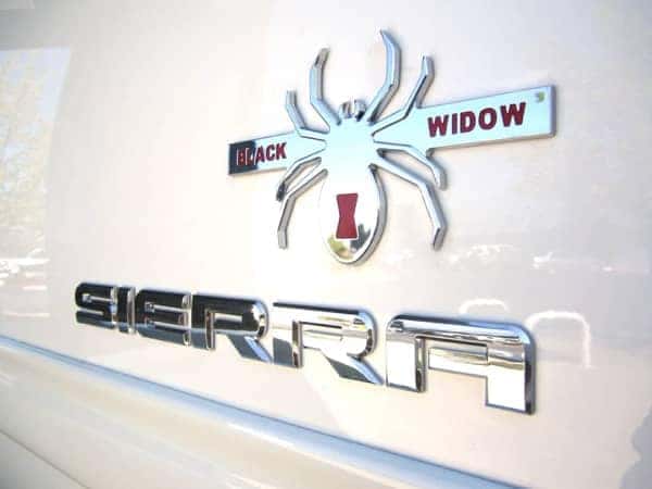 ToddWenzel-Customs- White GMC Sierra with Black Widow logo