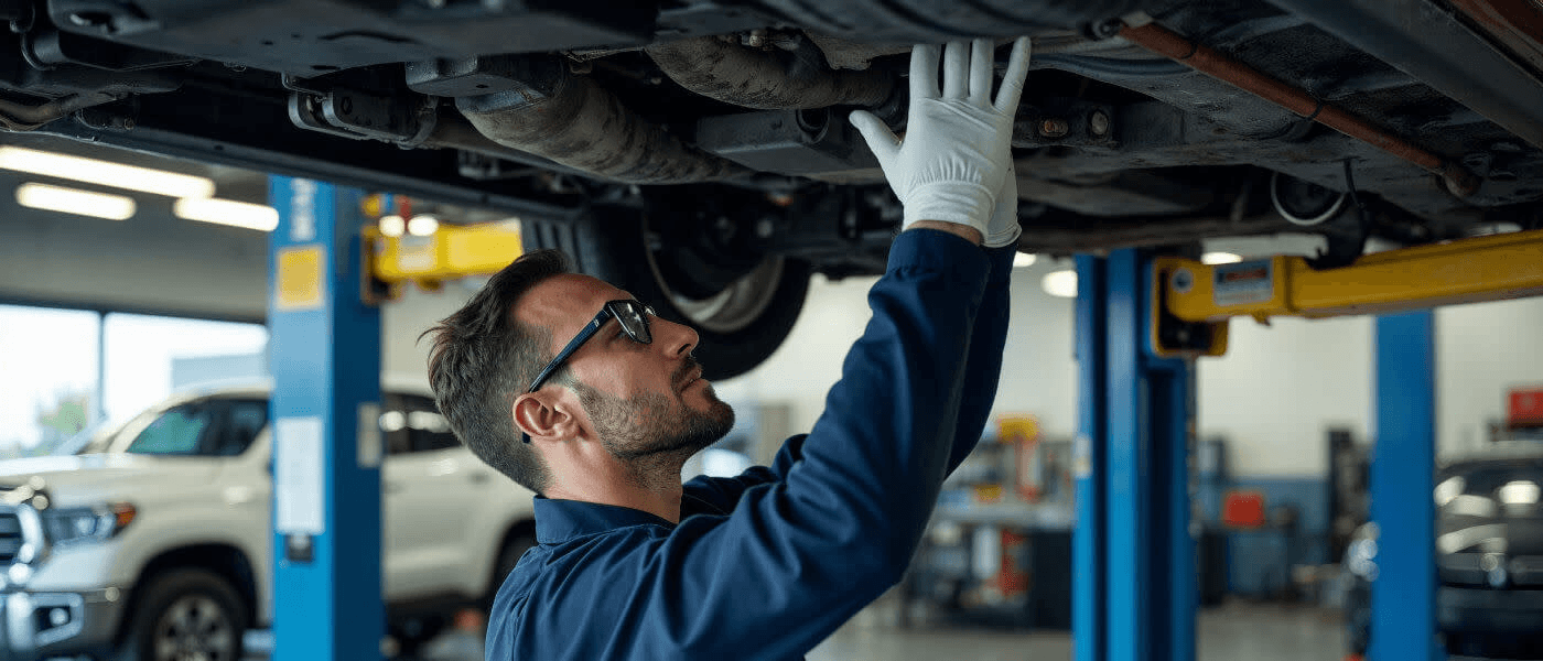 Man underneath a car in a shop
