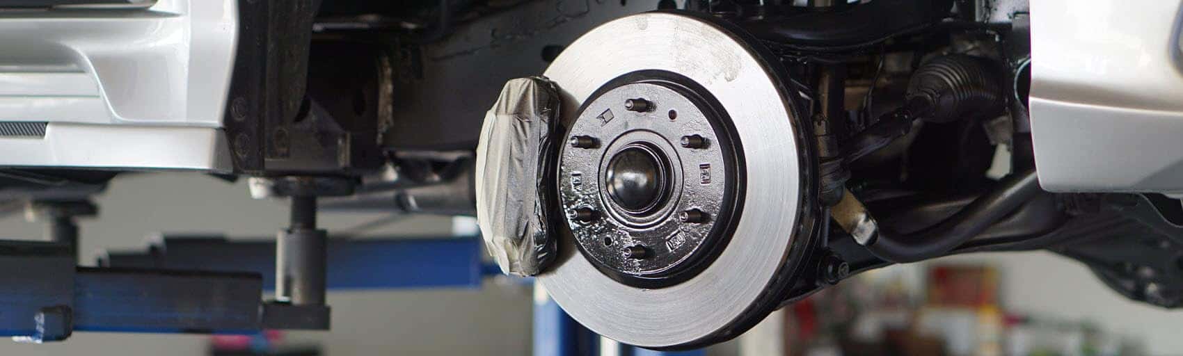 Close up view of a vehicle's brakes