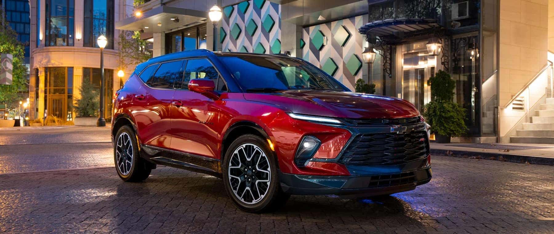 2023 Chevrolet Blazer in red parked at night