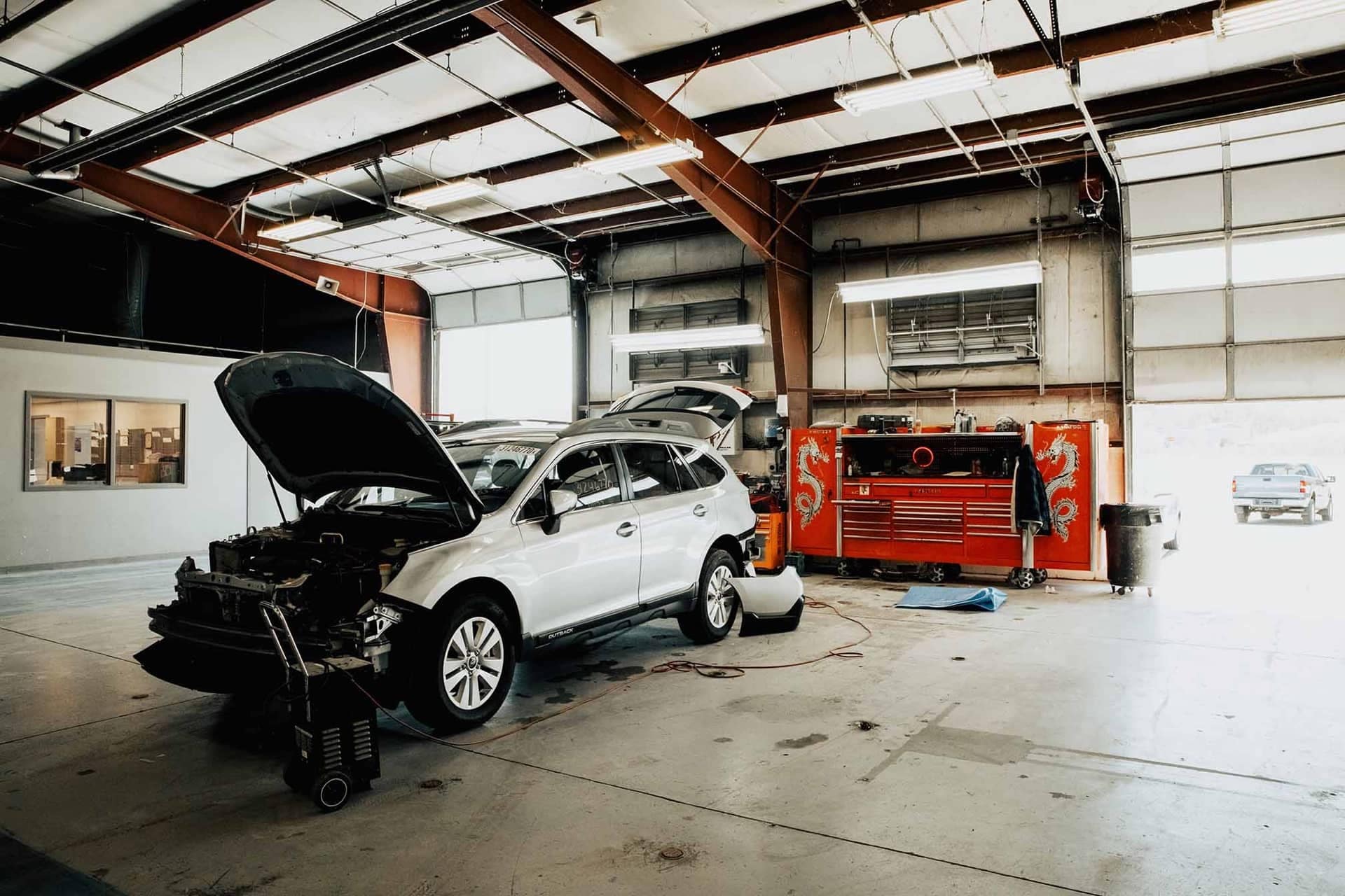Vehicles being serviced