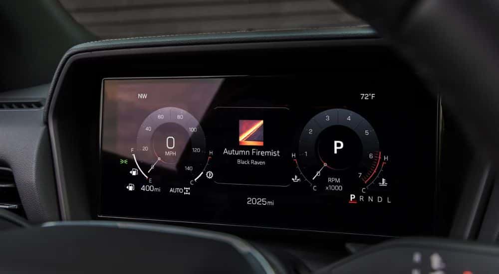 Close-up of the infotainment screen in a 2025 GMC Terrain.