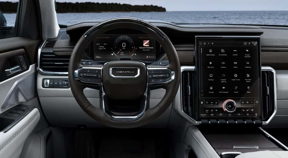 Infotainment and digital gauge cluster on a 2025 GMC Acadia Denali