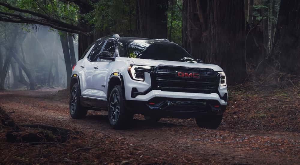 A white 2026 GMC Terrain AT4 parked off-road