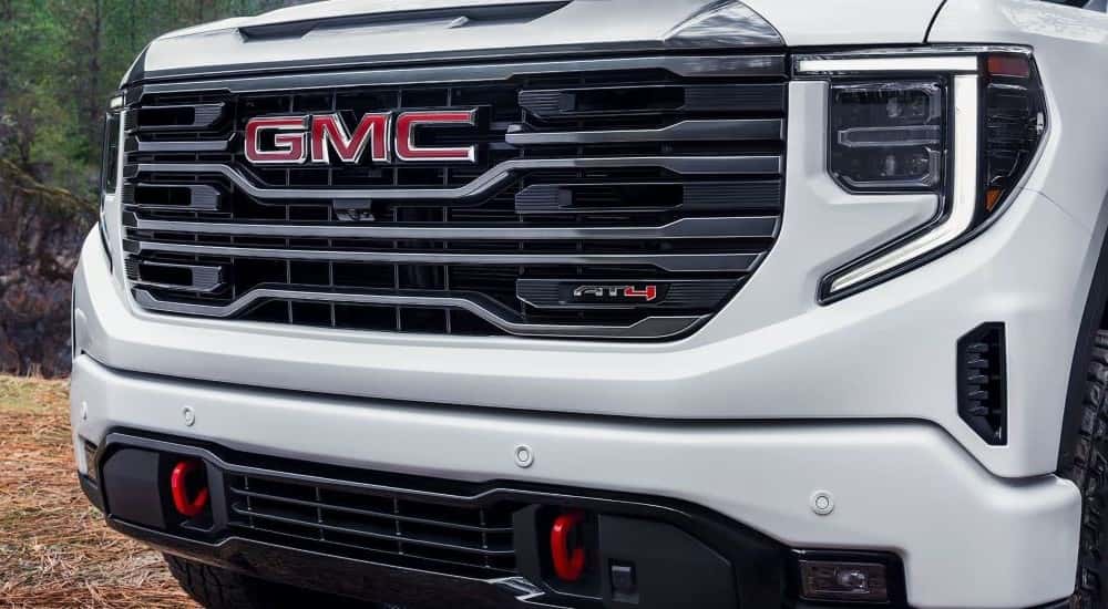 Grille on a white 2026 GMC Sierra 1500 AT4 