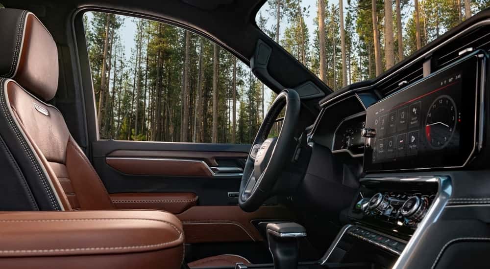 Brown leather interior of a 2026 GMC Sierra 1500 Denali Ultimate