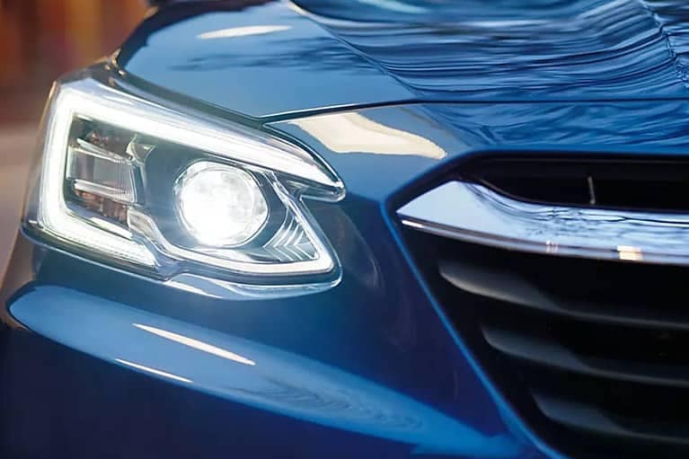 2022 Subaru Legacy-closeup view of passenger side headlight- dark blue