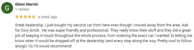 Glenn Marvin Preorder a Subaru customer testimonial on behalf of Walser Subaru St. Paul in St Paul, MN