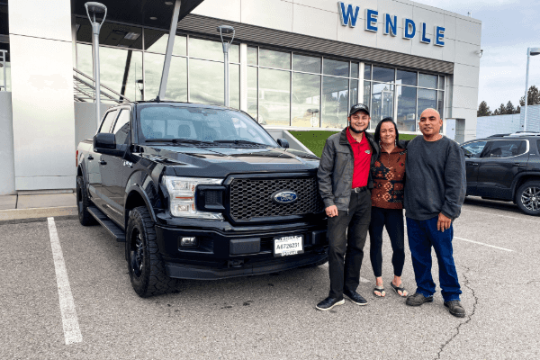 A group of people standing in front of a car