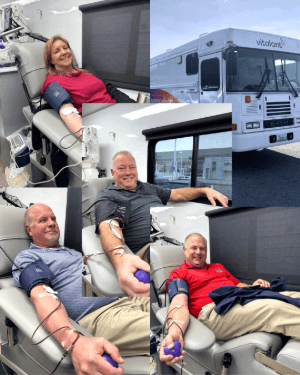 A collage of people donating blood