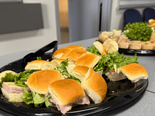 A plate of sandwiches on a table