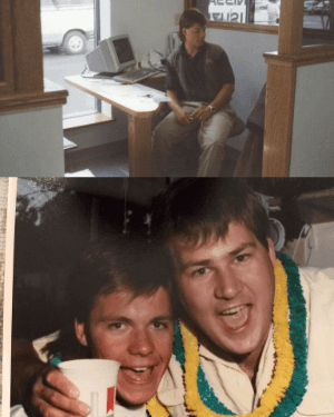 Two men smiling