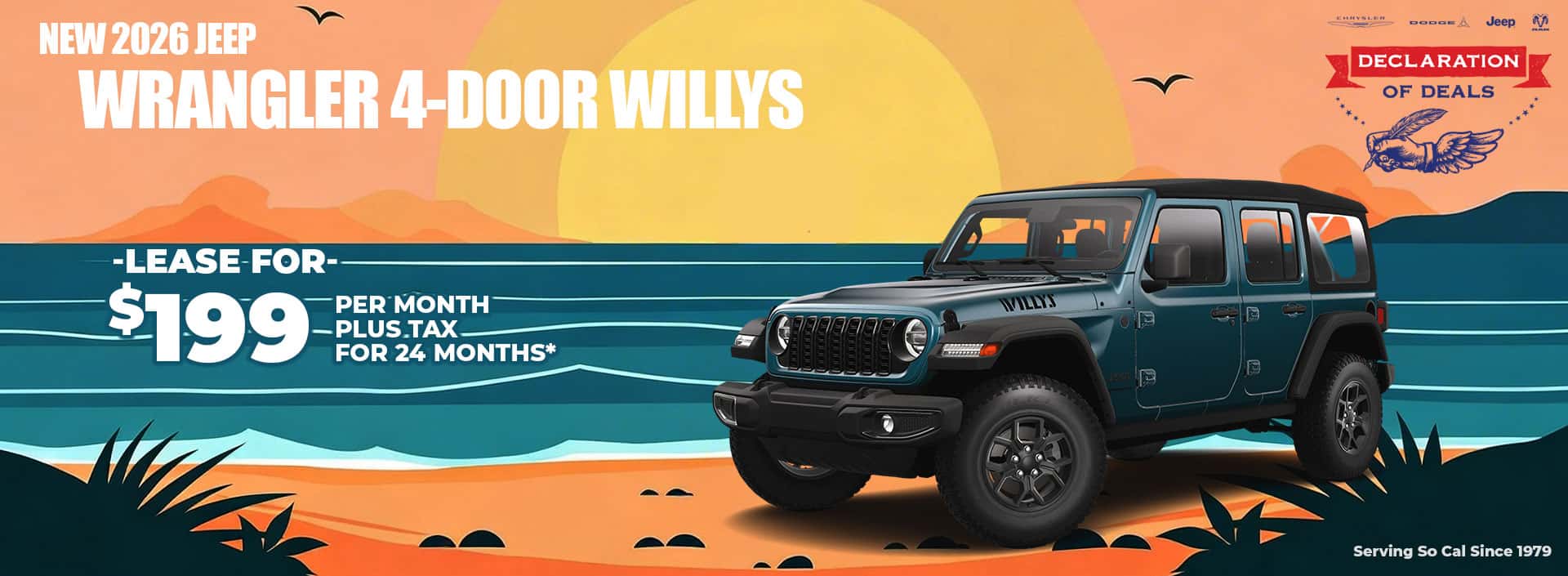 New 2026 Jeep WRANGLER 4-DOOR WILLYS LEASE FOR $199 PER MONTH plus tax for 24 months*