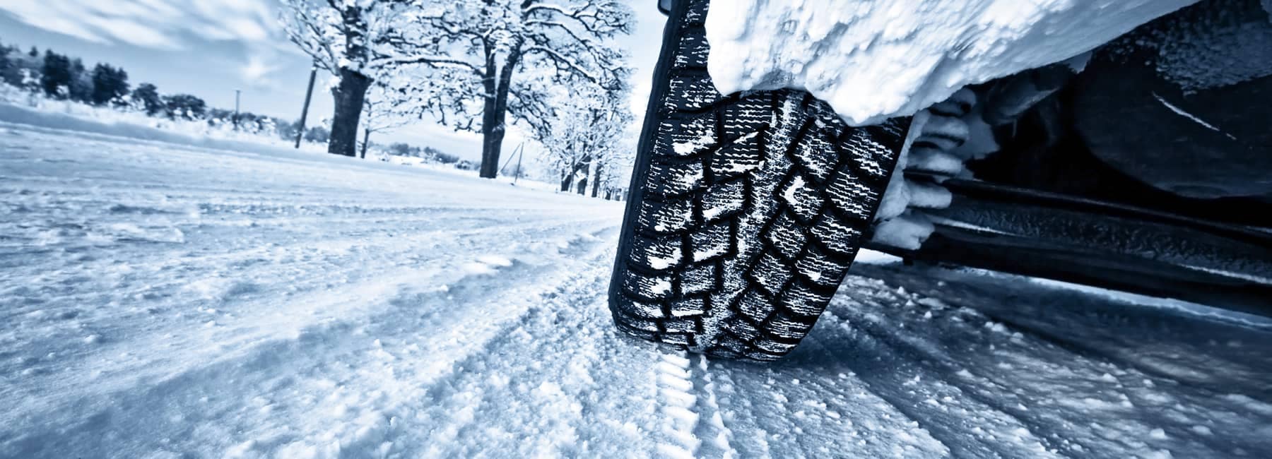 tires shot in winter with snow