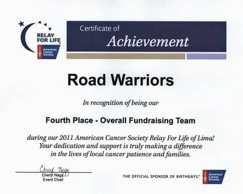 Relay for Life Certificate