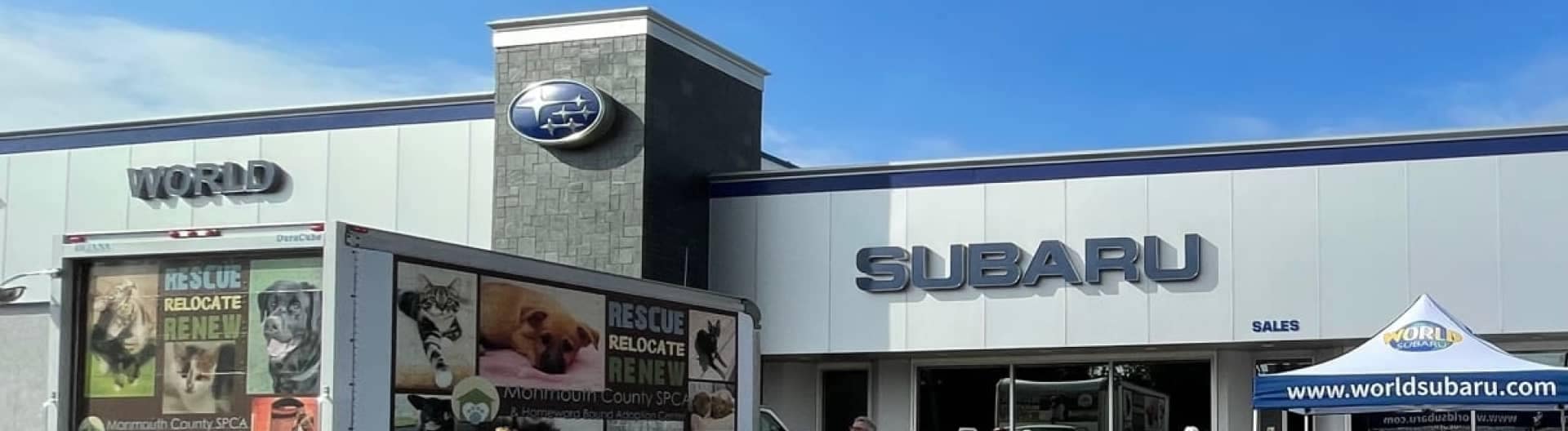 An exterior view of the top of a Subaru Dealership Building