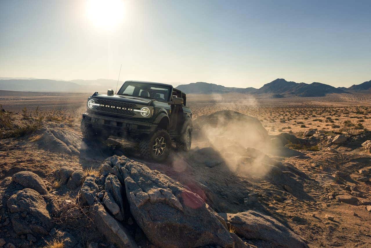 Bronco on rocks