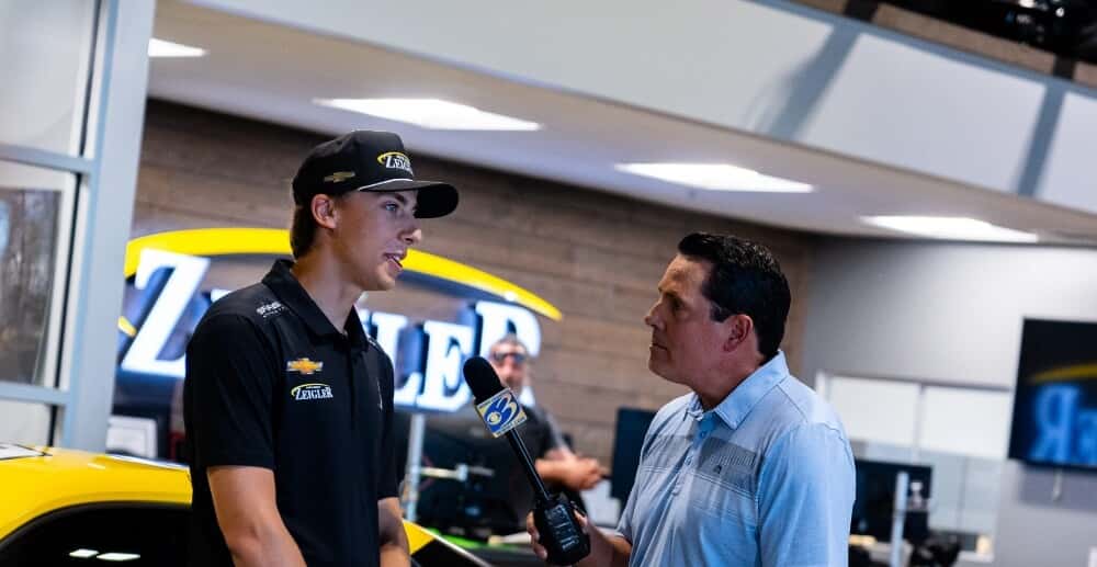 Carson-Hocevar-with-WWMT-Channel-3-Andy-Pepper-during-the-Michigan-Meet-and-Greet-at-Zeigler-Motorsports---1-